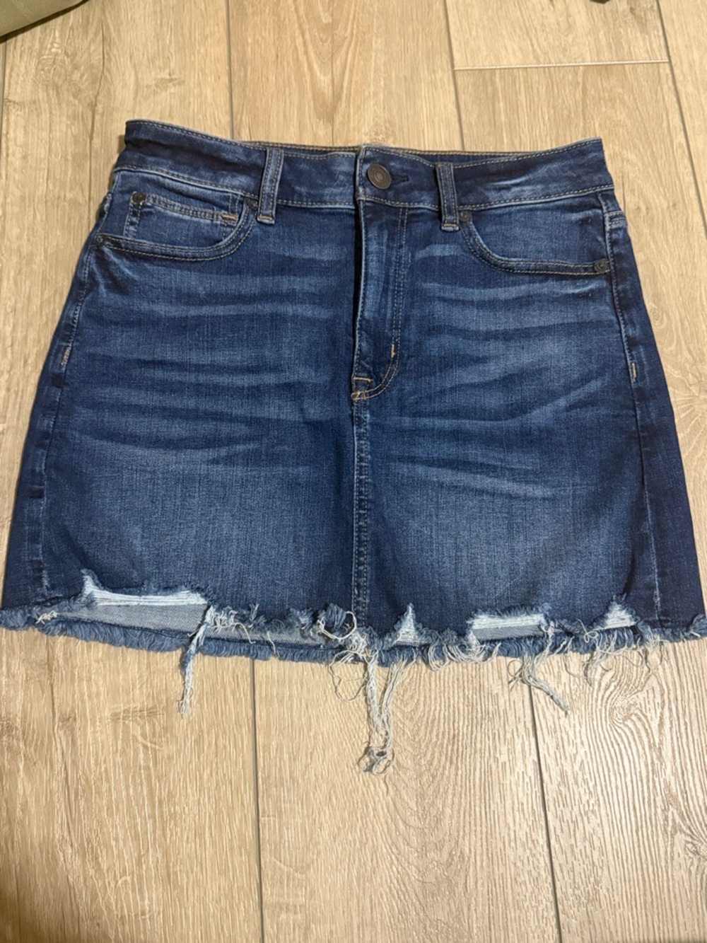 American Eagle Outfitters Dark Blue Distressed Denim Mini Skirt